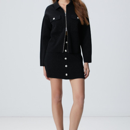 Network Kadın Siyah Simli Mini Triko Etek Network Kadın Siyah Simli Mini Triko Etek