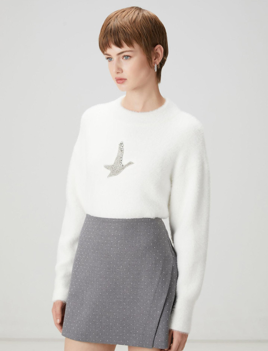 Beymen Club Kadın Beyaz İşlemeli Logolu Kazak Beymen Club Kadın Beyaz İşlemeli Logolu Kazak