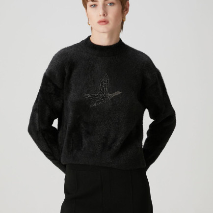 Beymen Club Kadın Siyah İşlemeli Logolu Kazak