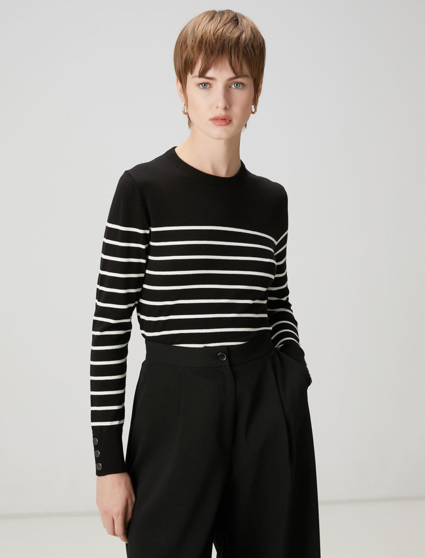 Beymen Club Kadın Siyah Beyaz Çizgili Kazak Beymen Club Kadın Siyah Beyaz Çizgili Kazak