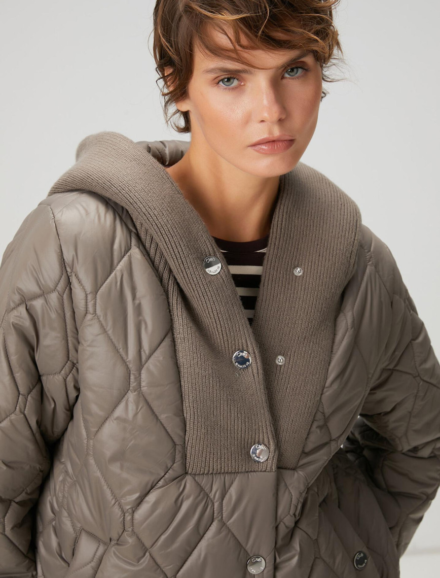 Beymen Club Kadın Gri Kapüşonlu Triko Garnili Mont