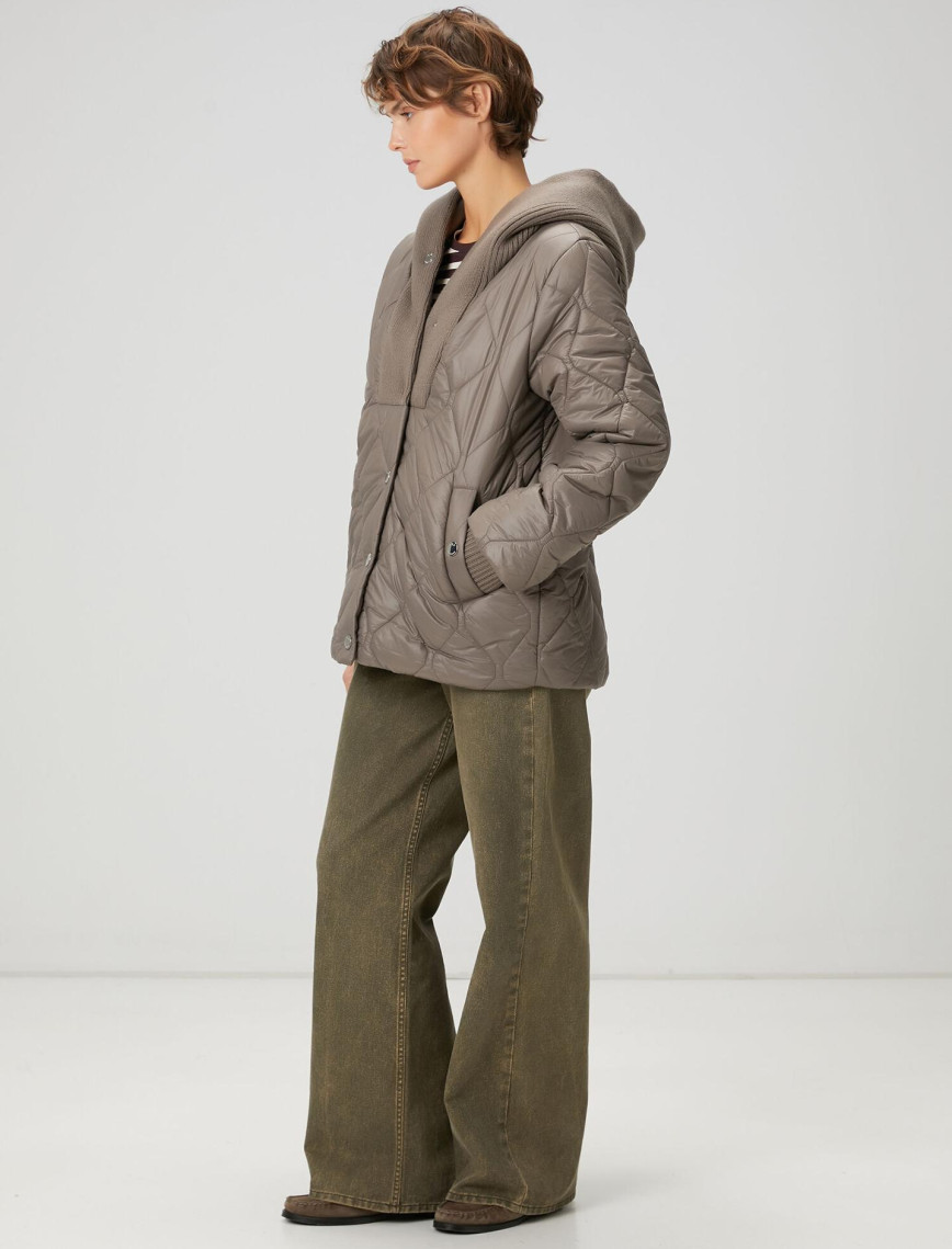 Beymen Club Kadın Gri Kapüşonlu Triko Garnili Mont