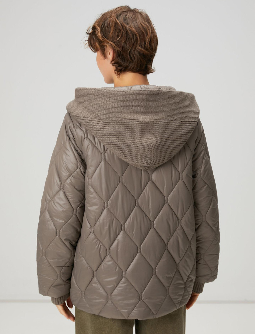 Beymen Club Kadın Gri Kapüşonlu Triko Garnili Mont