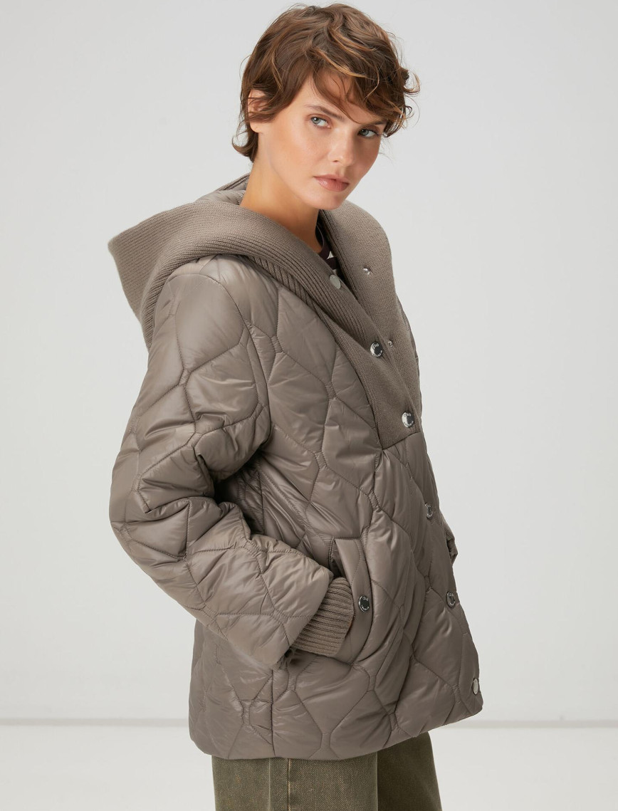 Beymen Club Kadın Gri Kapüşonlu Triko Garnili Mont