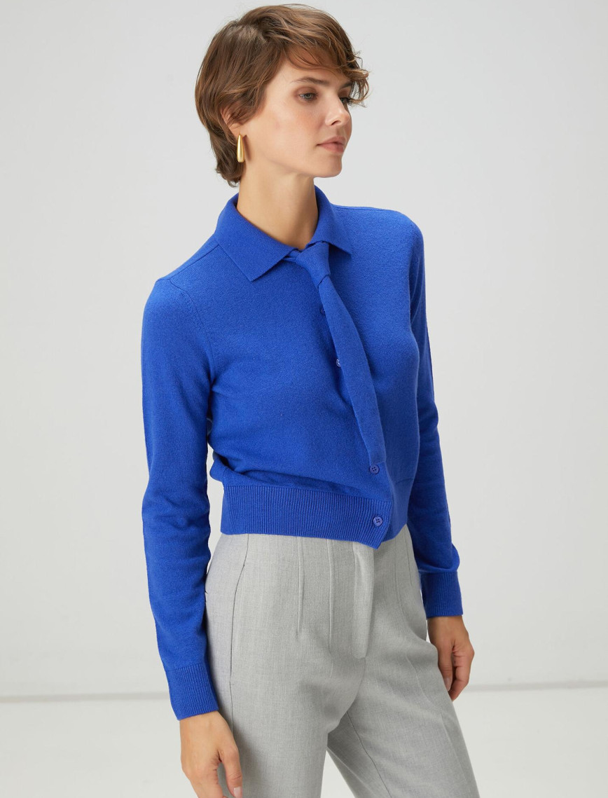 Beymen Club Kadın Kobalt Yün Polo Hırka Beymen Club Kadın Kobalt Yün Polo Hırka