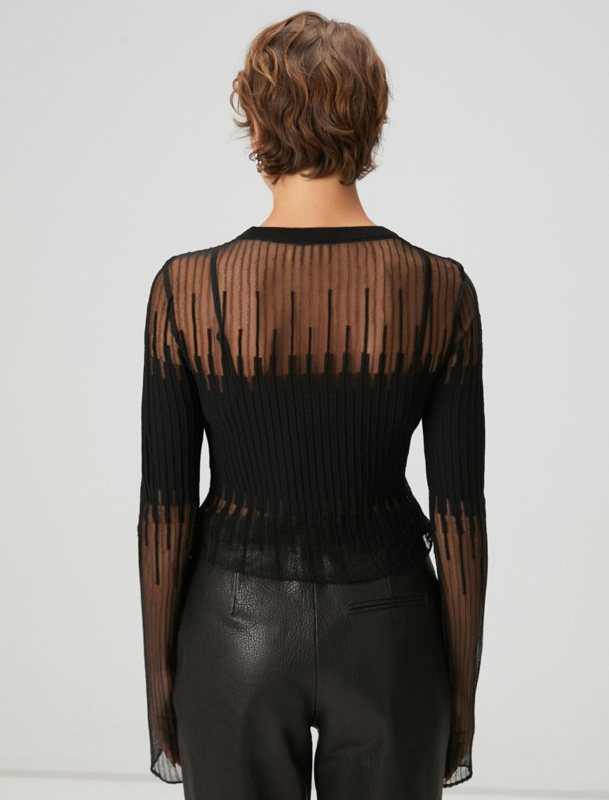 Beymen Club Kadın Siyah Crop Transparan Kazak Beymen Club Kadın Siyah Crop Transparan Kazak