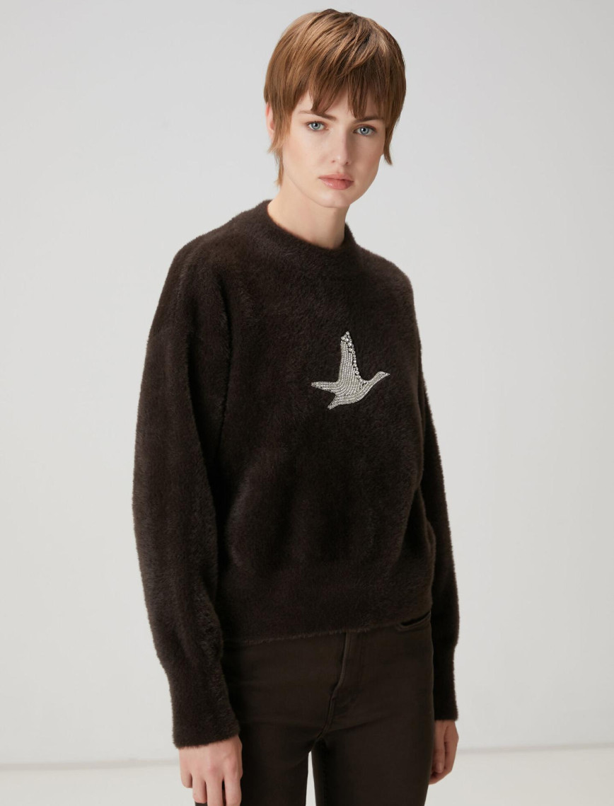 Beymen Club Kadın Kahverengi Taşlı Logo Detaylı Kazak Beymen Club Kadın Kahverengi Taşlı Logo Detaylı Kazak