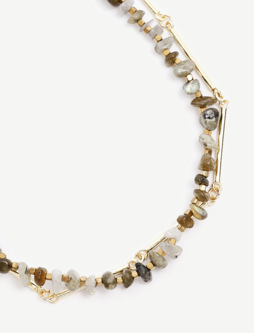 YARGICI İki Sıralı Doğal Taş İçerikli Kolye YARGICI İki Sıralı Doğal Taş İçerikli Kolye