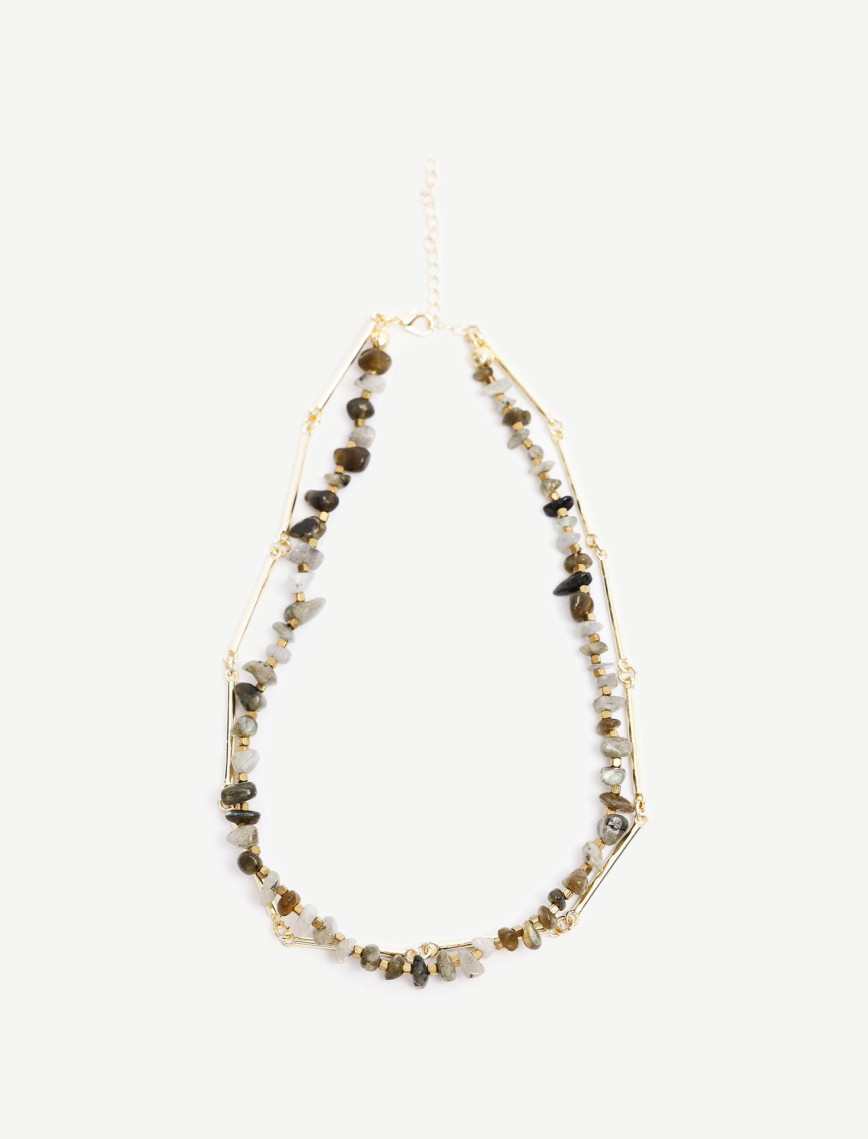 YARGICI İki Sıralı Doğal Taş İçerikli Kolye YARGICI İki Sıralı Doğal Taş İçerikli Kolye