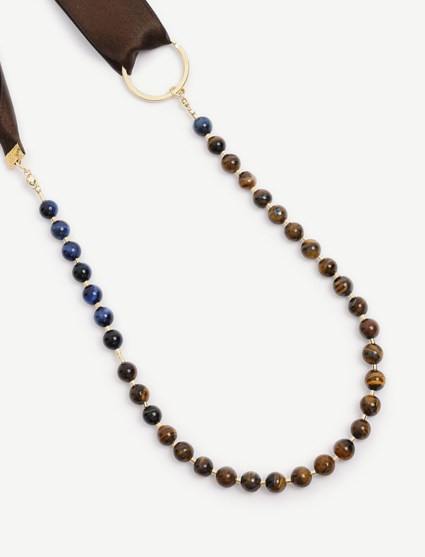 YARGICI Kurdele Detaylı Kaplan Gözü Kolye YARGICI Kurdele Detaylı Kaplan Gözü Kolye