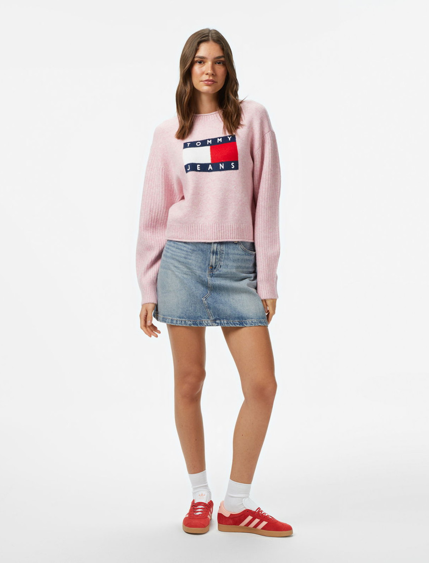 Tommy Jeans Melange Flag Kadın Pembe Kazak Tommy Jeans Melange Flag Kadın Pembe Kazak