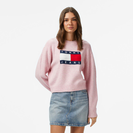 Tommy Jeans Melange Flag Kadın Pembe Kazak