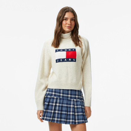 Tommy Jeans Melange Flag Kadın Bej Kazak