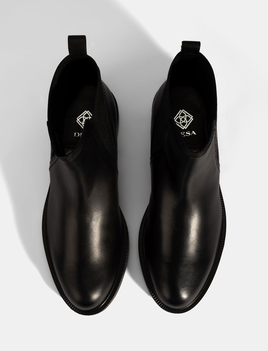 Kadın Siyah Lastik Detaylı Deri Bot Kadın Siyah Lastik Detaylı Deri Bot