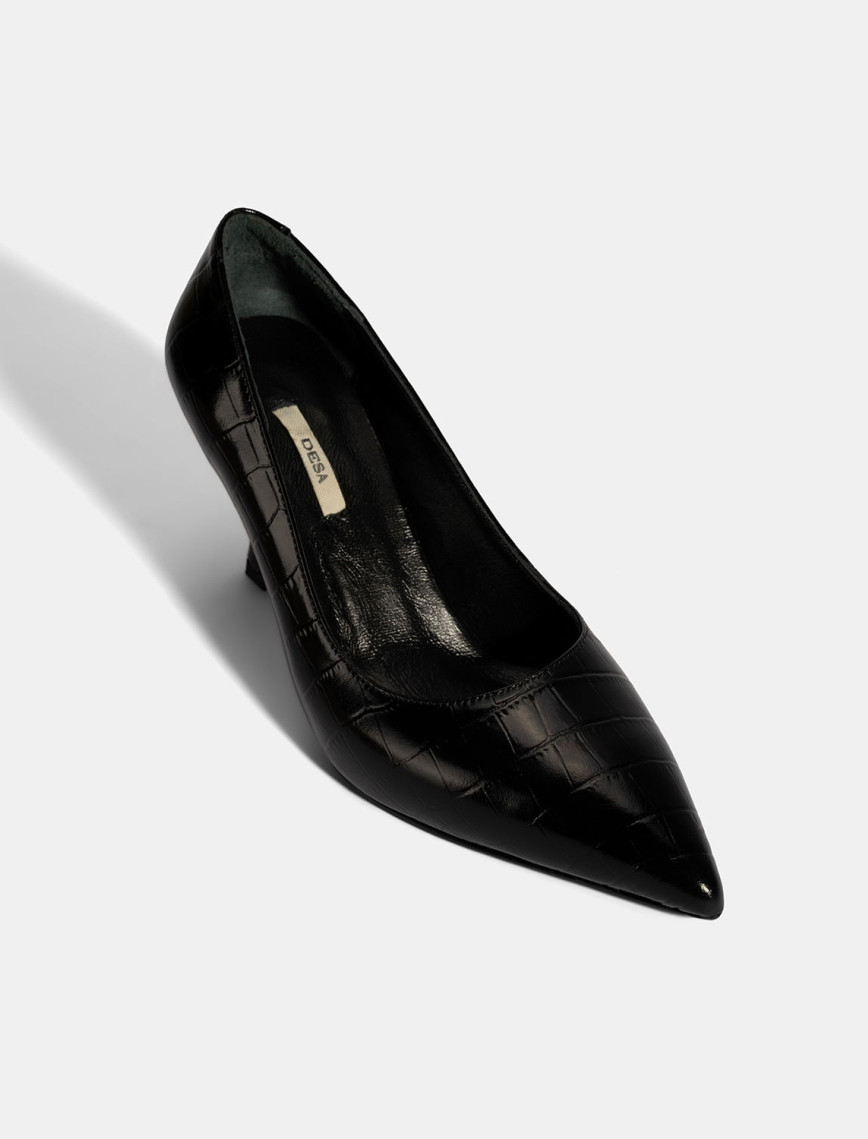 Kadın Siyah Kroko Baskılı Deri Stiletto Kadın Siyah Kroko Baskılı Deri Stiletto