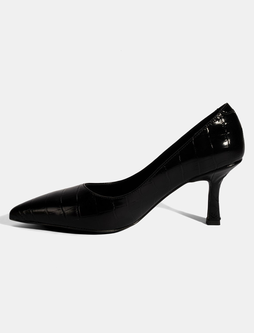 Kadın Siyah Kroko Baskılı Deri Stiletto Kadın Siyah Kroko Baskılı Deri Stiletto