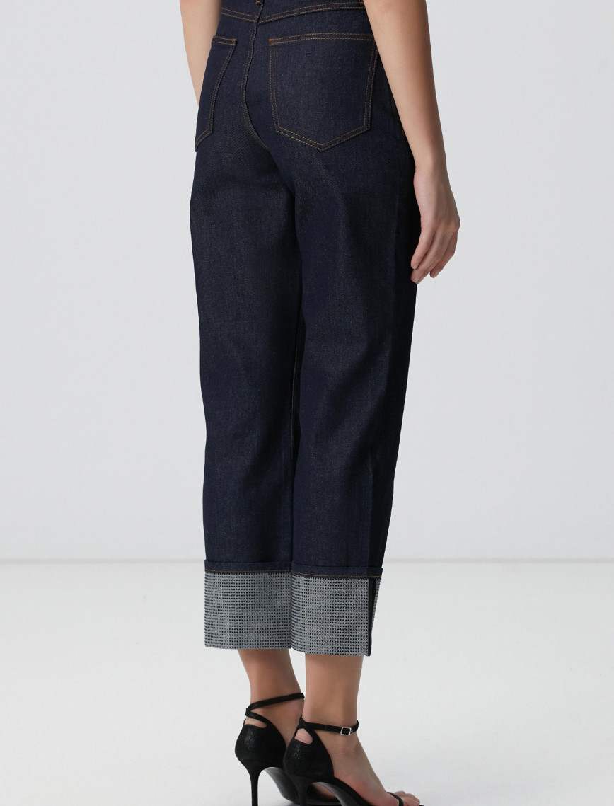 Network Kadın Lacivert Paça Taş Detaylı Denim Pantolon Network Kadın Lacivert Paça Taş Detaylı Denim Pantolon