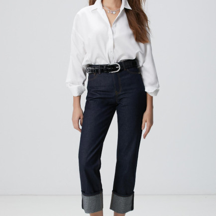 Network Kadın Lacivert Paça Taş Detaylı Denim Pantolon Network Kadın Lacivert Paça Taş Detaylı Denim Pantolon