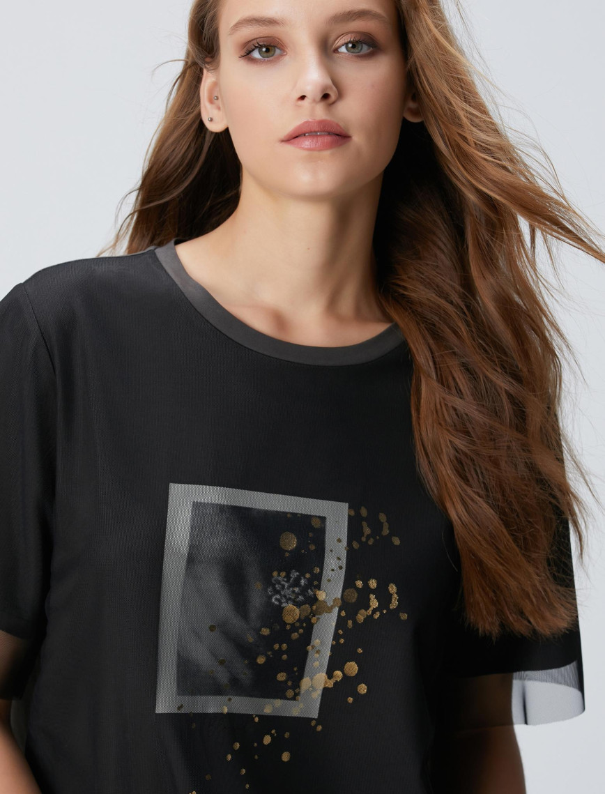 Network Kadın Antrasit N-Tech Tül Garnili T-shirt Network Kadın Antrasit N-Tech Tül Garnili T-shirt