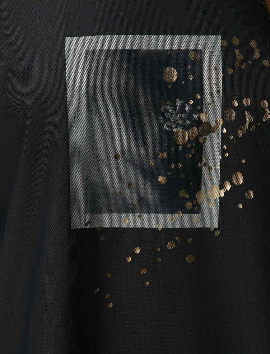 Network Kadın Antrasit N-Tech Tül Garnili T-shirt Network Kadın Antrasit N-Tech Tül Garnili T-shirt