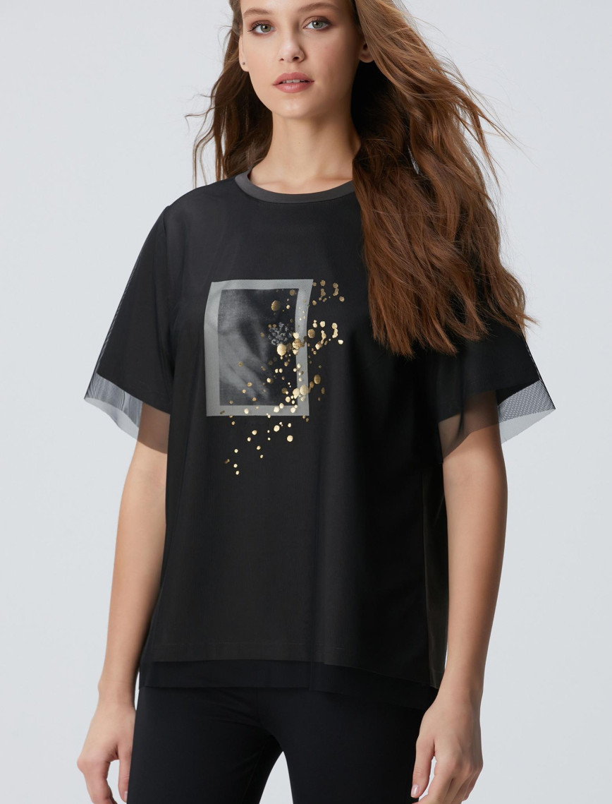 Network Kadın Antrasit N-Tech Tül Garnili T-shirt Network Kadın Antrasit N-Tech Tül Garnili T-shirt