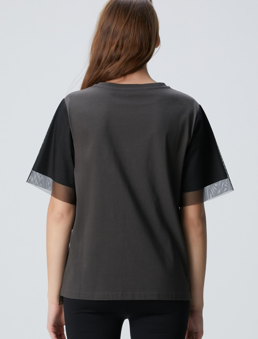 Network Kadın Antrasit N-Tech Tül Garnili T-shirt Network Kadın Antrasit N-Tech Tül Garnili T-shirt