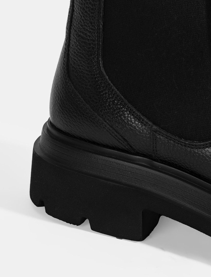 Erkek Siyah Lastik Detaylı Deri Bot Erkek Siyah Lastik Detaylı Deri Bot