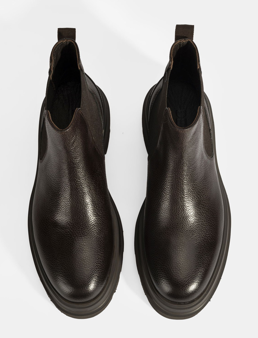 Erkek Kahve Lastik Detaylı Deri Bot Erkek Kahve Lastik Detaylı Deri Bot