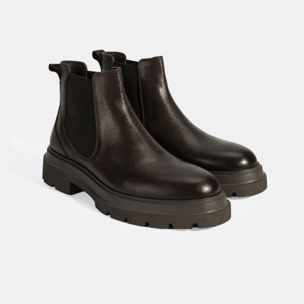 Erkek Kahve Lastik Detaylı Deri Bot