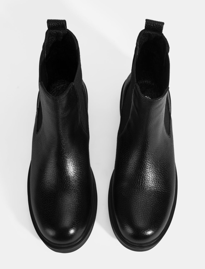 Kadın Siyah Lastik Detaylı Deri Bot Kadın Siyah Lastik Detaylı Deri Bot