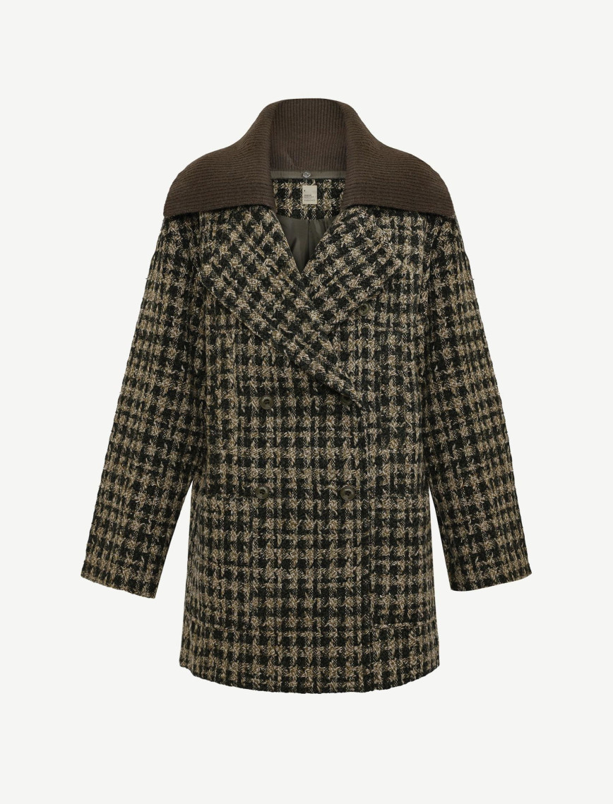 YARGICI Triko Yaka Detaylı Kruvaze Palto YARGICI Triko Yaka Detaylı Kruvaze Palto