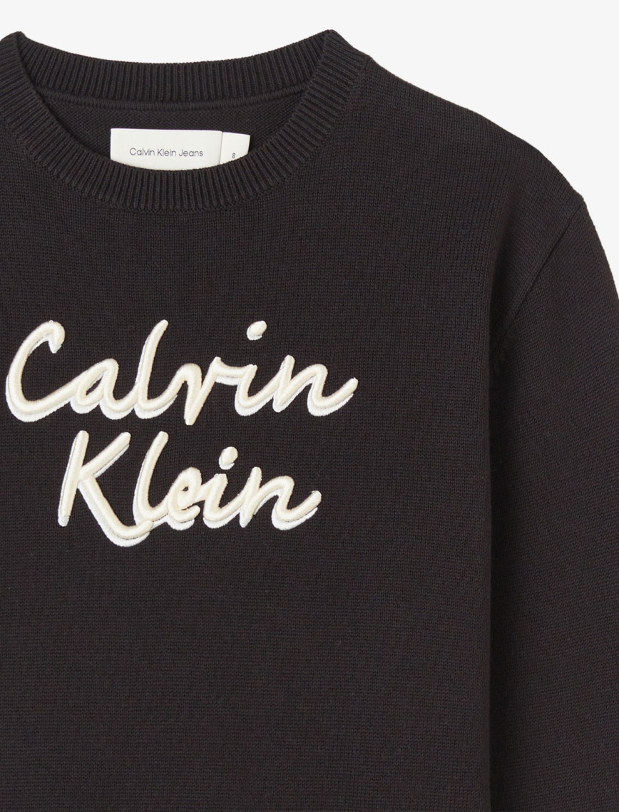 Calvin Klein Logo Metallic Intersia Çocuk Siyah Triko Calvin Klein Logo Metallic Intersia Çocuk Siyah Triko