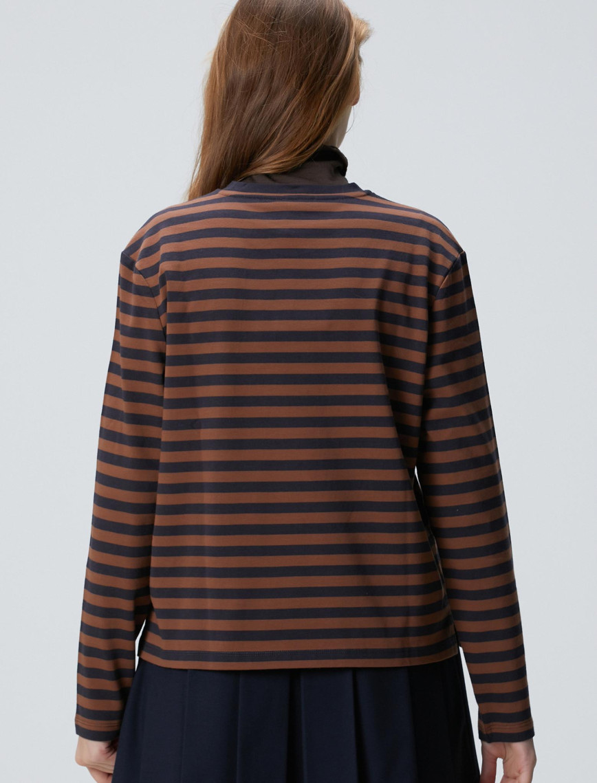 Network Kadın Lacivert Kahverengi Boncuk Nakışlı Çizgili T-shirt Network Kadın Lacivert Kahverengi Boncuk Nakışlı Çizgili T-shirt