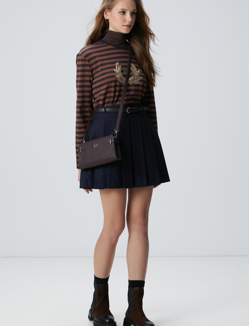 Network Kadın Lacivert Kahverengi Boncuk Nakışlı Çizgili T-shirt Network Kadın Lacivert Kahverengi Boncuk Nakışlı Çizgili T-shirt