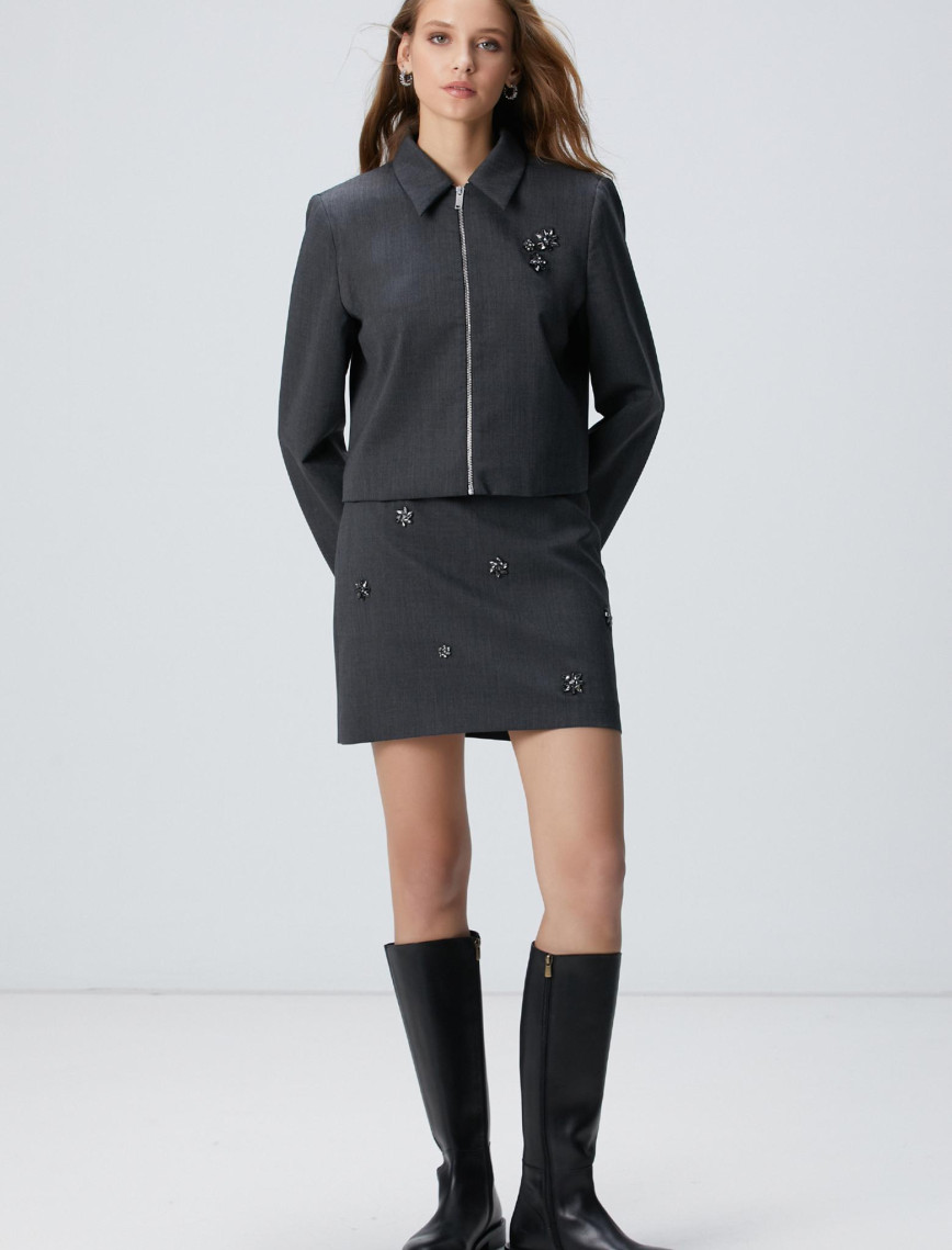 Network Kadın Koyu Gri Yün Karışımlı Ceket Network Kadın Koyu Gri Yün Karışımlı Ceket