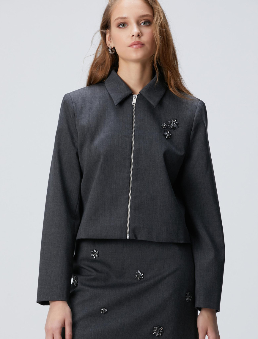 Network Kadın Koyu Gri Yün Karışımlı Ceket Network Kadın Koyu Gri Yün Karışımlı Ceket