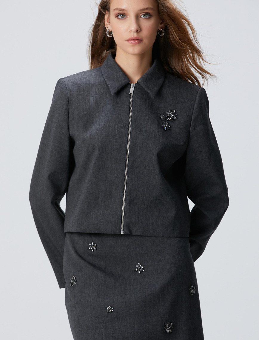 Network Kadın Koyu Gri Yün Karışımlı Ceket Network Kadın Koyu Gri Yün Karışımlı Ceket