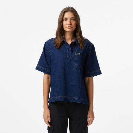 Lacoste Kadın Truvakar Kollu Polo Yaka Mavi Gömlek Lacoste Kadın Truvakar Kollu Polo Yaka Mavi Gömlek