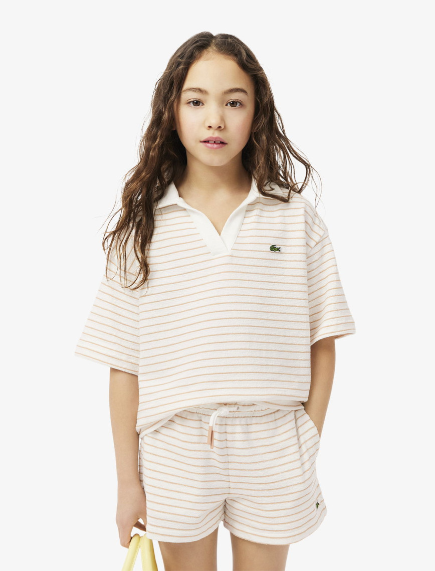 Lacoste Striped Terry Çocuk Beyaz Polo Lacoste Striped Terry Çocuk Beyaz Polo