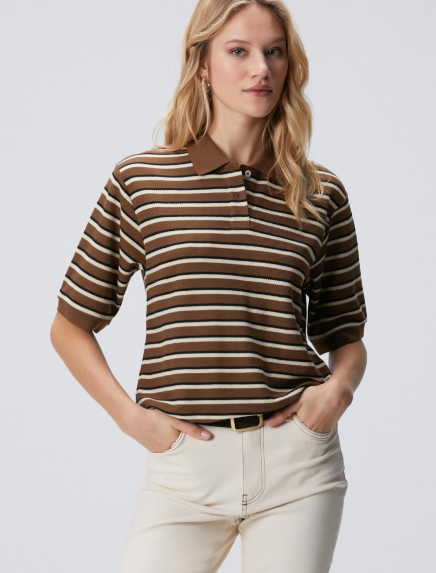 Network Kadın Kırmızı Yarım Kol Çizgili Pike Polo Sweatshirt Network Kadın Kırmızı Yarım Kol Çizgili Pike Polo Sweatshirt