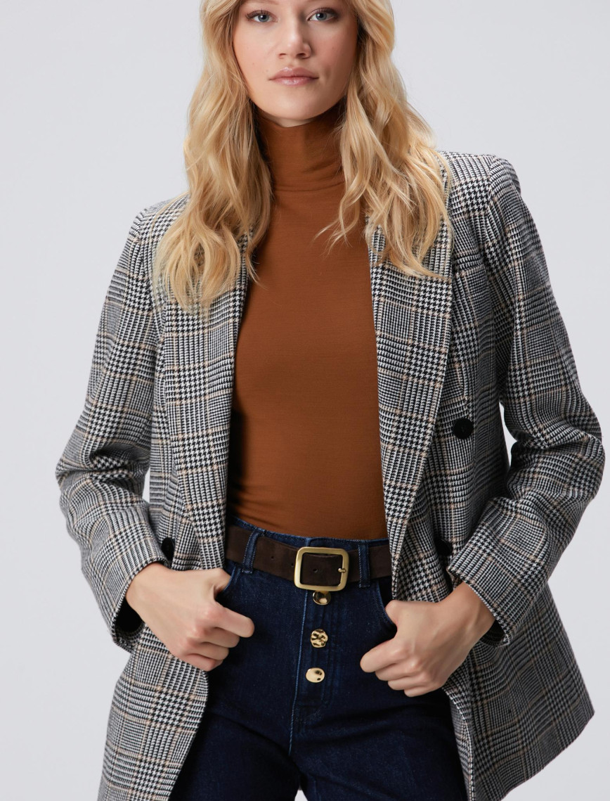 Network Kadın Siyah Kırık Beyaz Yün Karışımlı Ceket Network Kadın Siyah Kırık Beyaz Yün Karışımlı Ceket