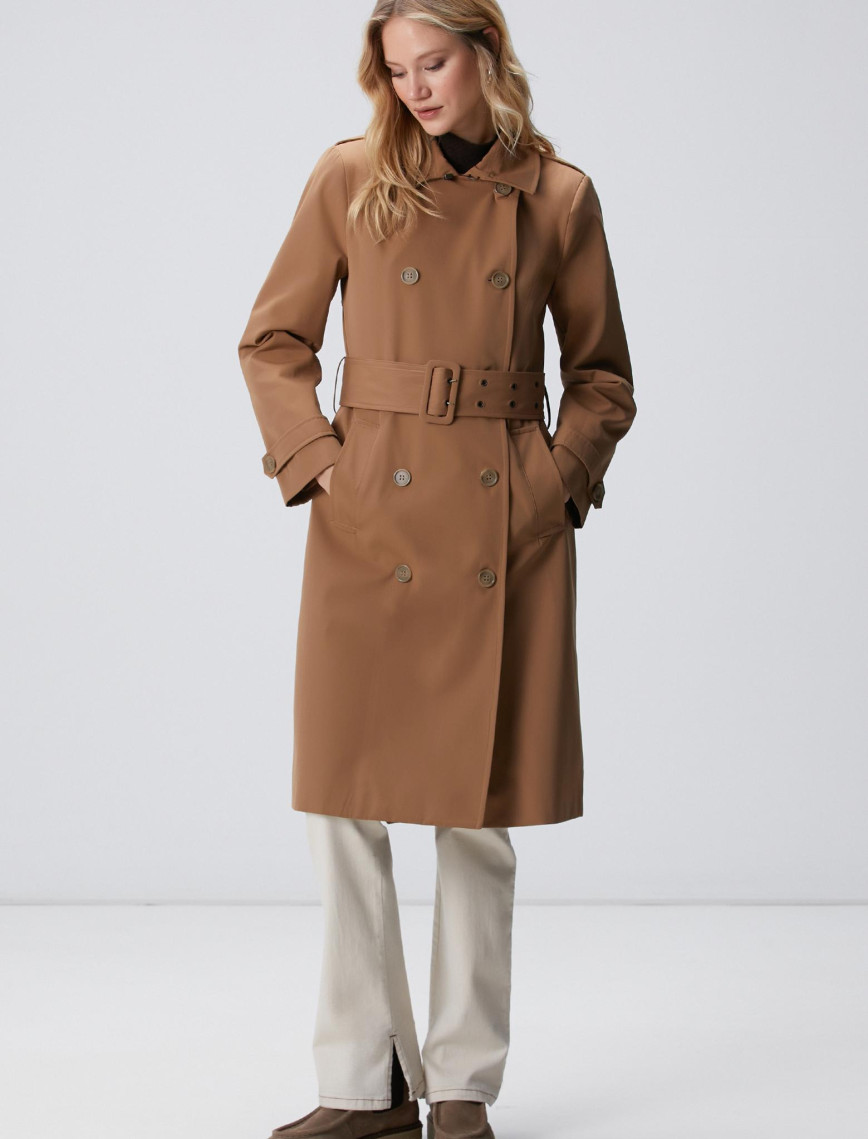 Network Kadın Koyu Bej Pardösü