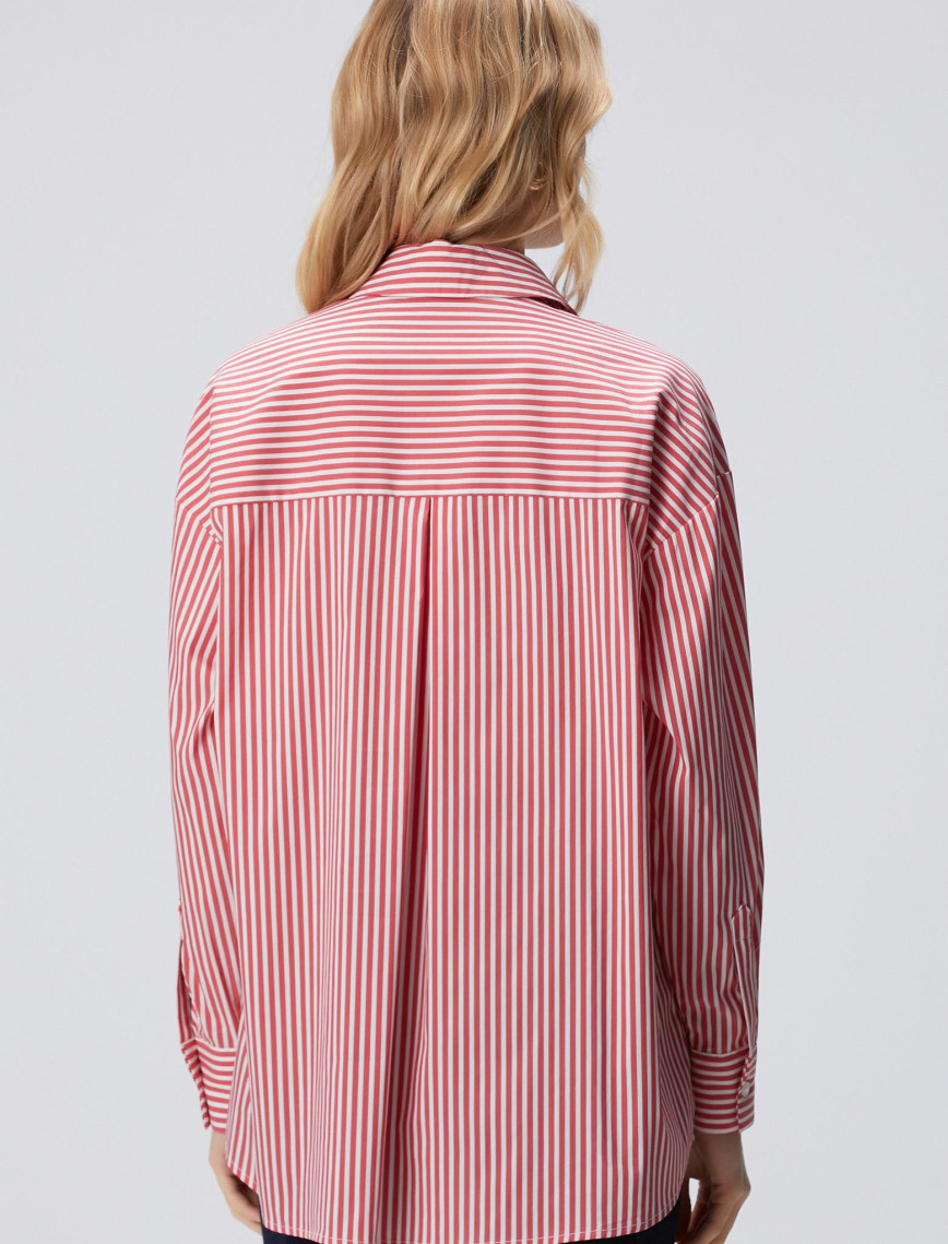 Network Kadın Kırmızı Beyaz Oversize Gömlek Network Kadın Kırmızı Beyaz Oversize Gömlek