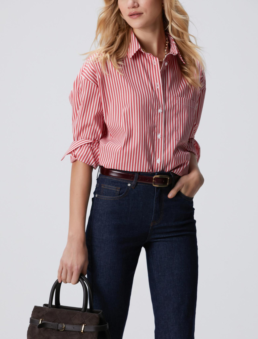 Network Kadın Kırmızı Beyaz Oversize Gömlek Network Kadın Kırmızı Beyaz Oversize Gömlek