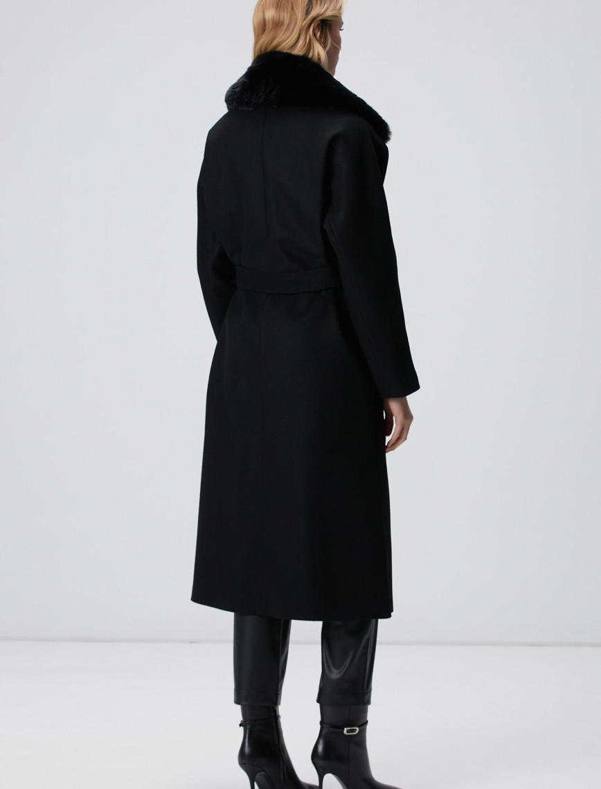 Network Kadın Siyah Kaşmir ve Yün Karışımlı Manto