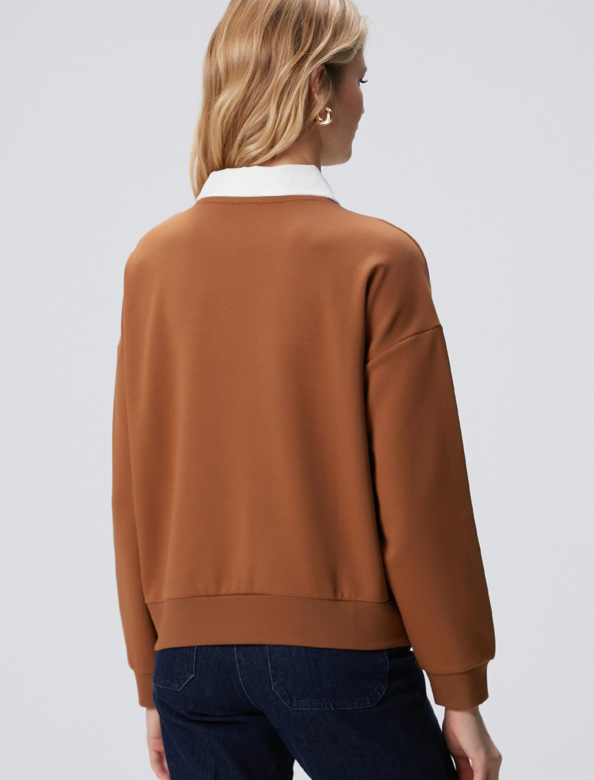 Network Kadın Camel Denim Yakalı Sweatshirt Network Kadın Camel Denim Yakalı Sweatshirt