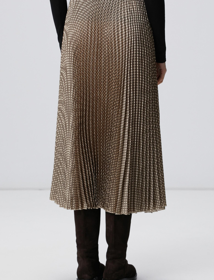 Network Kadın Sarı Pilise Desenli Midi Etek Network Kadın Sarı Pilise Desenli Midi Etek