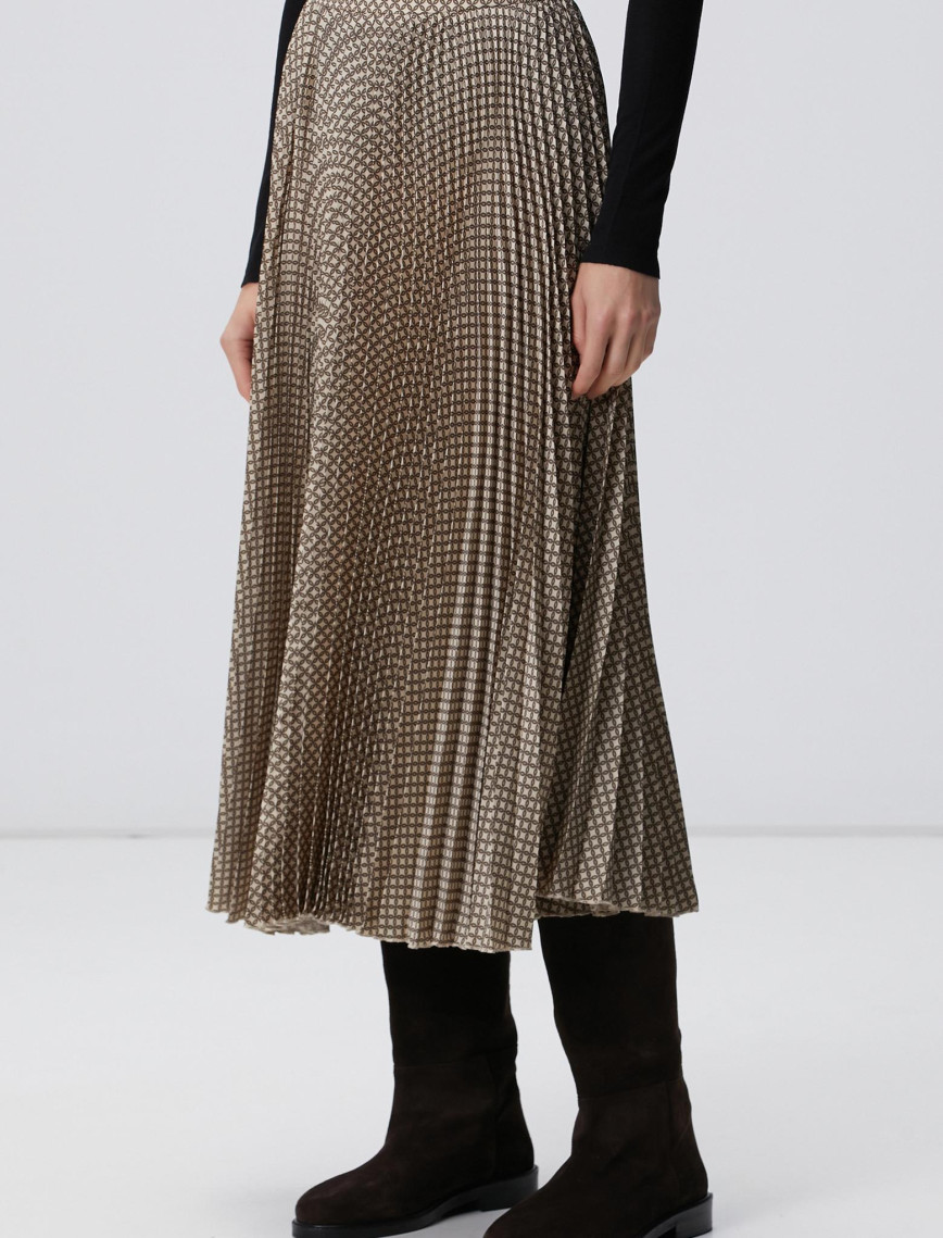 Network Kadın Sarı Pilise Desenli Midi Etek Network Kadın Sarı Pilise Desenli Midi Etek