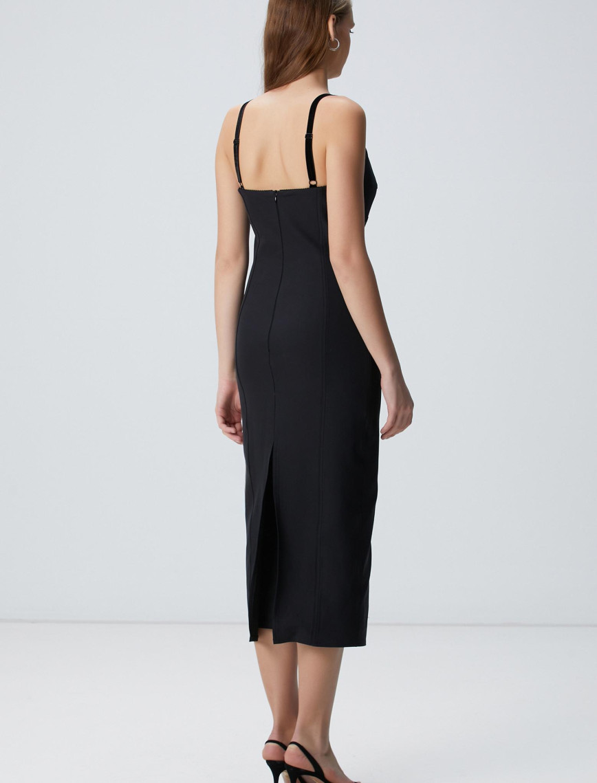 Network Kadın Siyah Askılı Midi Elbise Network Kadın Siyah Askılı Midi Elbise