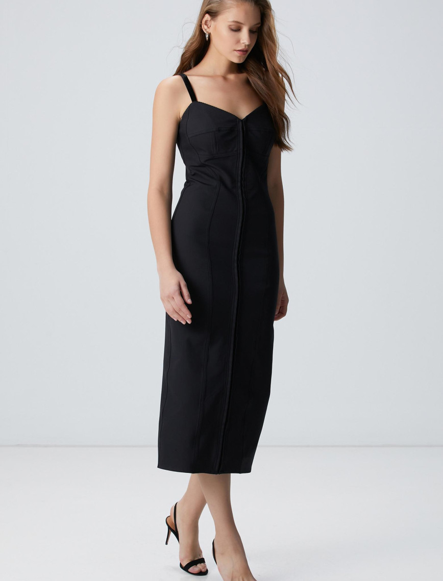 Network Kadın Siyah Askılı Midi Elbise Network Kadın Siyah Askılı Midi Elbise